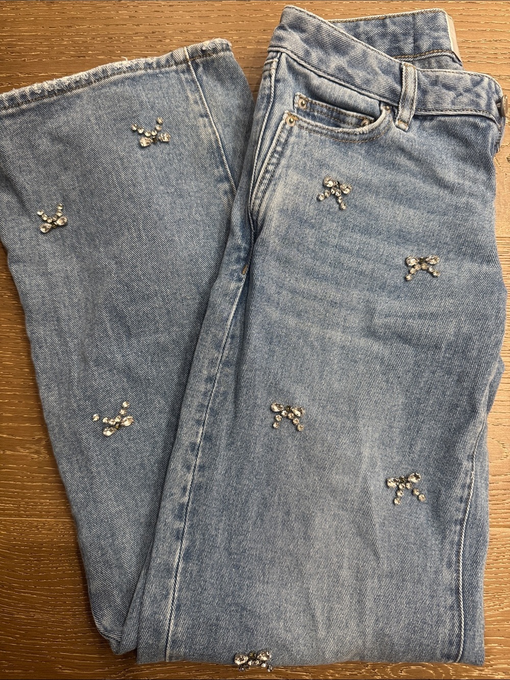 Rare DNM Edit Rhinestone Bow Baggy Jeans Low Rise Wide Leg Size 23 - Picture 8 of 9